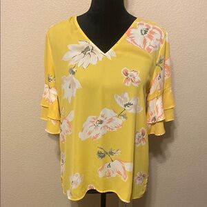LOFT Yellow and Pink Blouse with Elegant Design